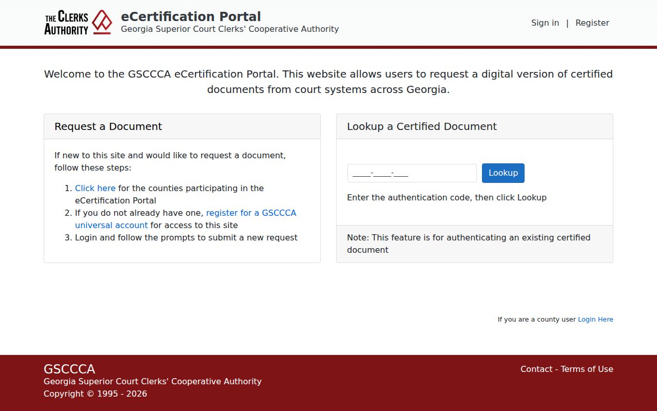 Fulton County court records Georgia eCertification portal