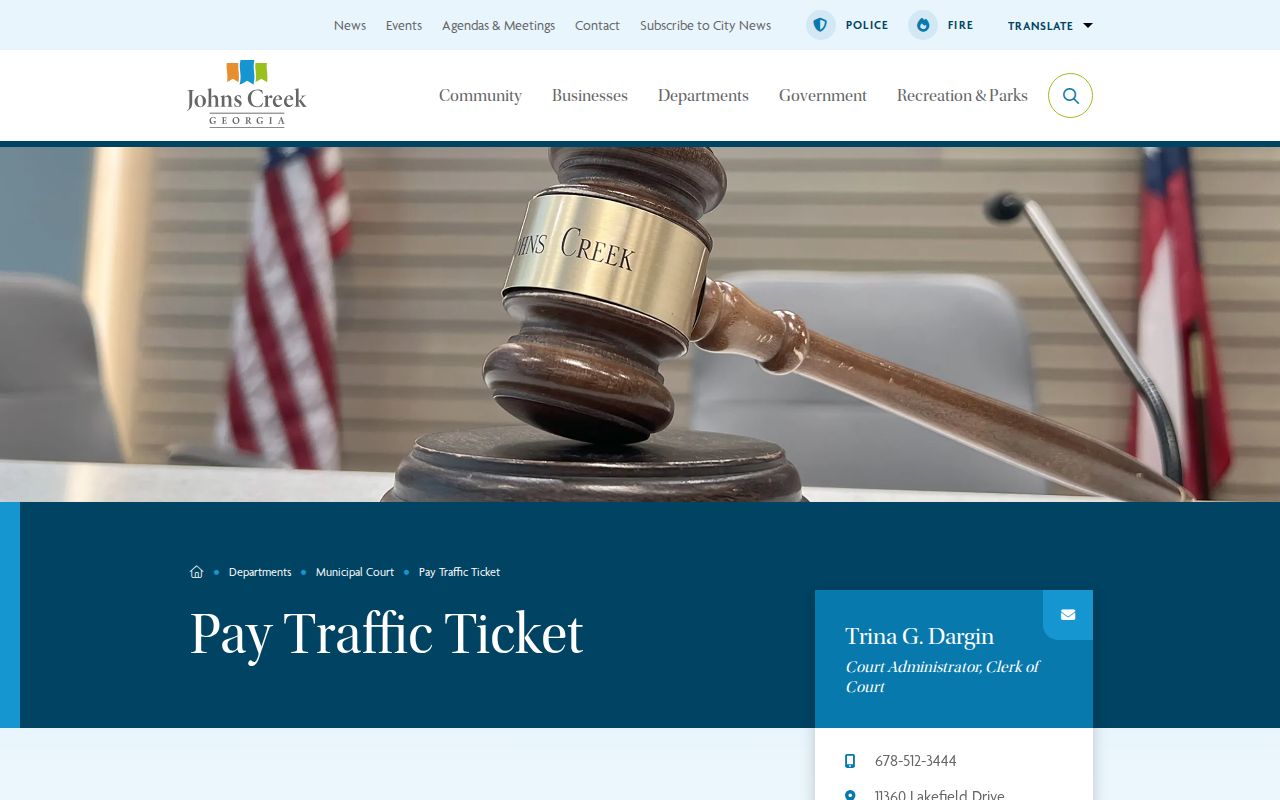 Johns Creek court docket payment and cash bond notice