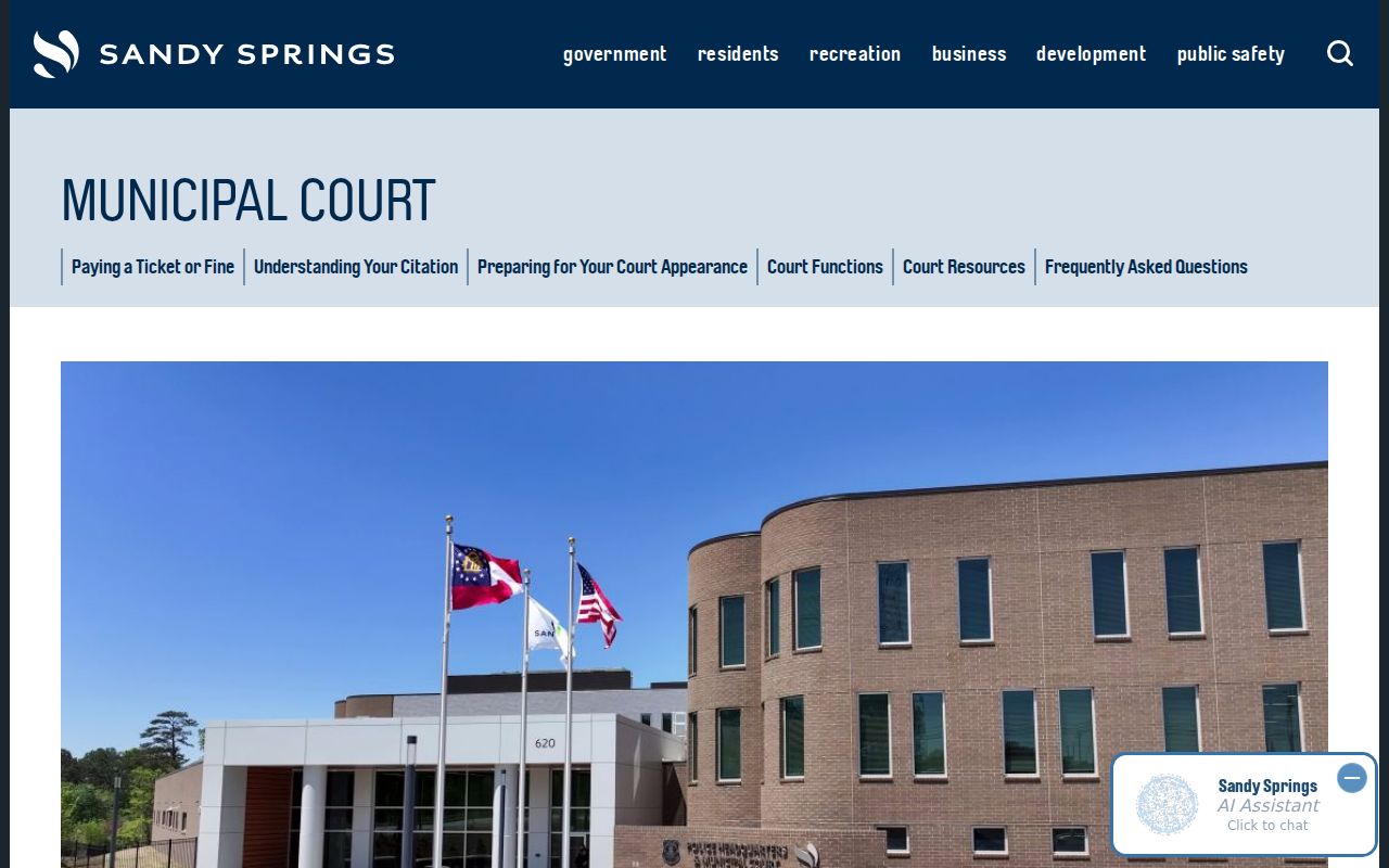 Sandy Springs court docket municipal court page and payment guidance