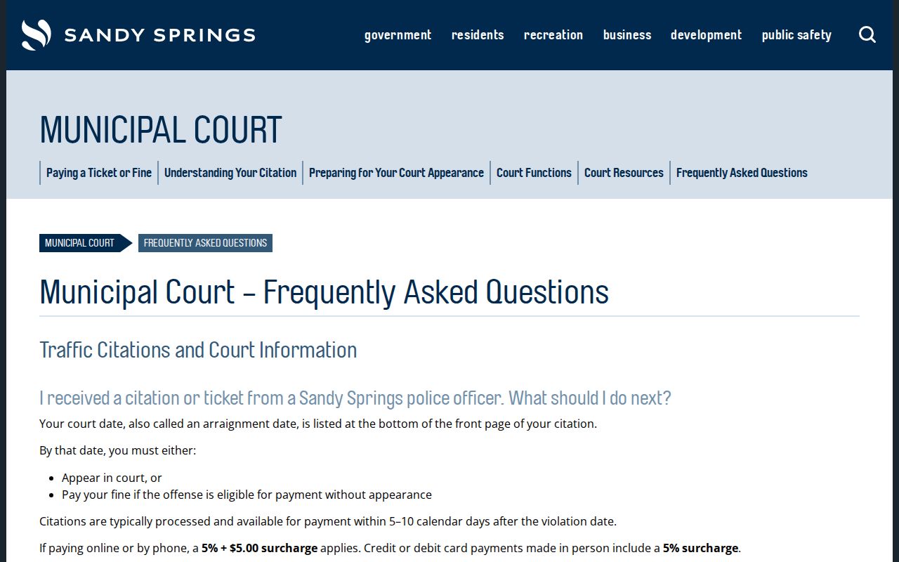 Sandy Springs court docket FAQ about continuances interpreters payments and missed dates